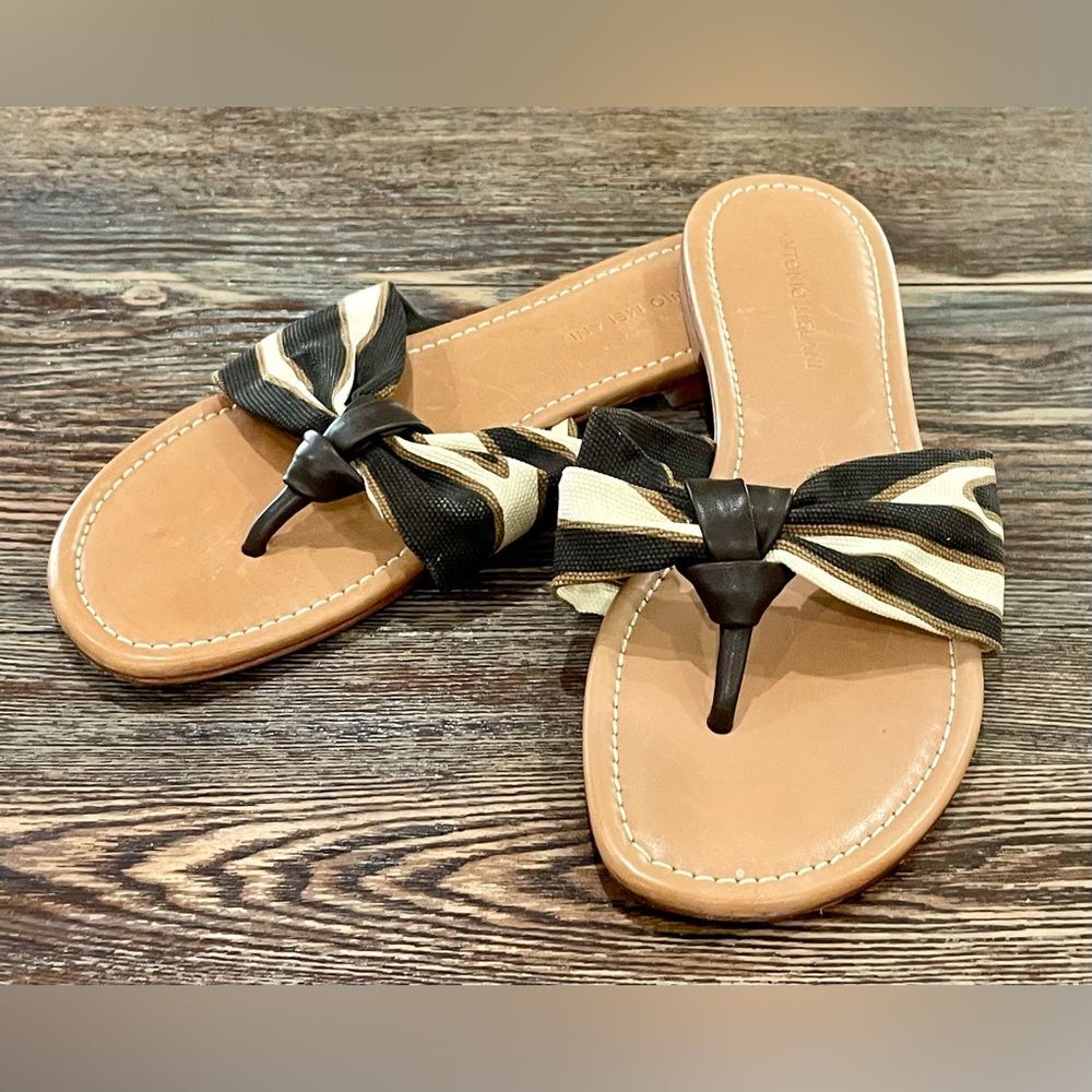 Antonio Melani Zebra Knotted Linen & Leather Thong Sandals - Sz. 10M - EUC